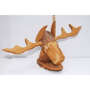 Hand Carved Wooden Moose (Head) Articulated Unusual Vintage 1984
